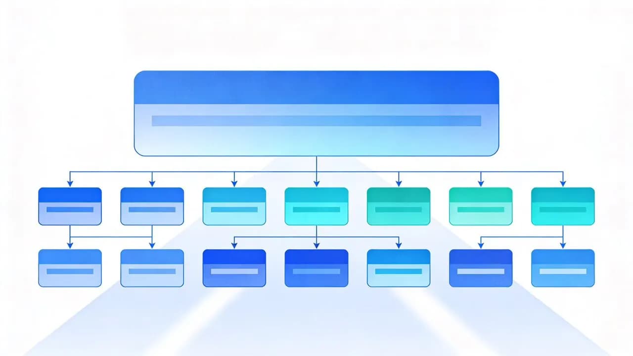 Conceptual diagram of a pillar page with multiple topic clusters branching off 