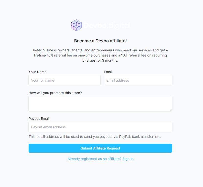 signup for Devbo affiliate