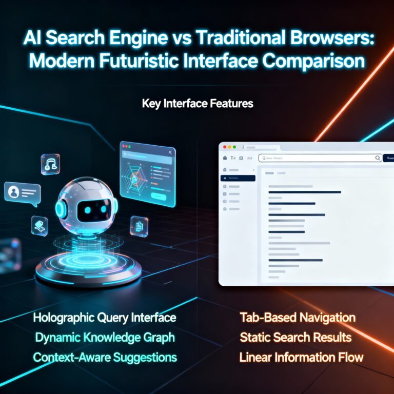 Modern AI search engine interface compared to traditional browser layouts