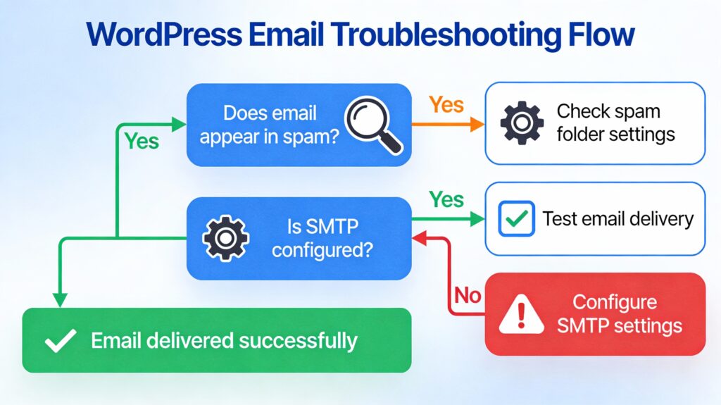 Visual Tree Representing The Flow Of Wordpress Troubleshooting For Email