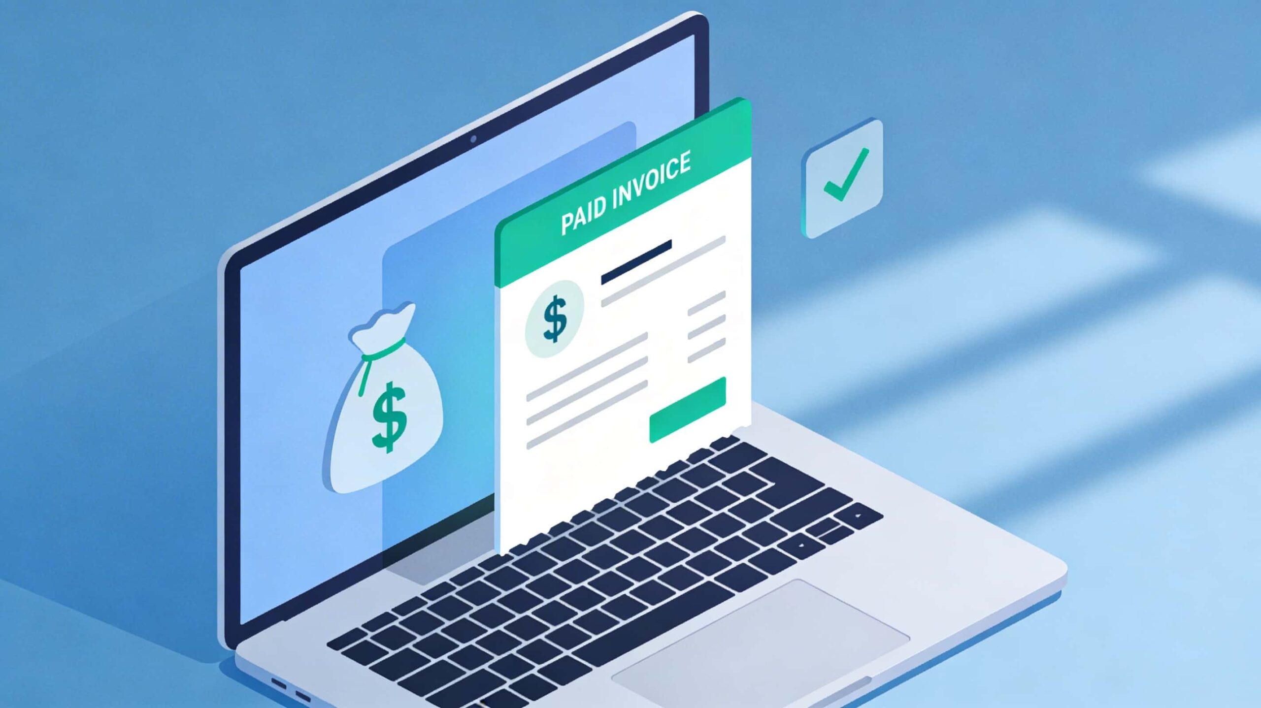 image of a laptop showing a paid invoice