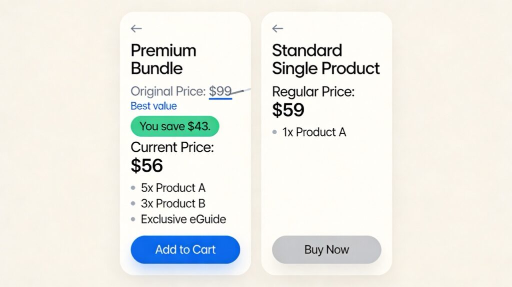 Pricing comparison mockup highlighting bundle value with original price crossed out and savings emphasized.